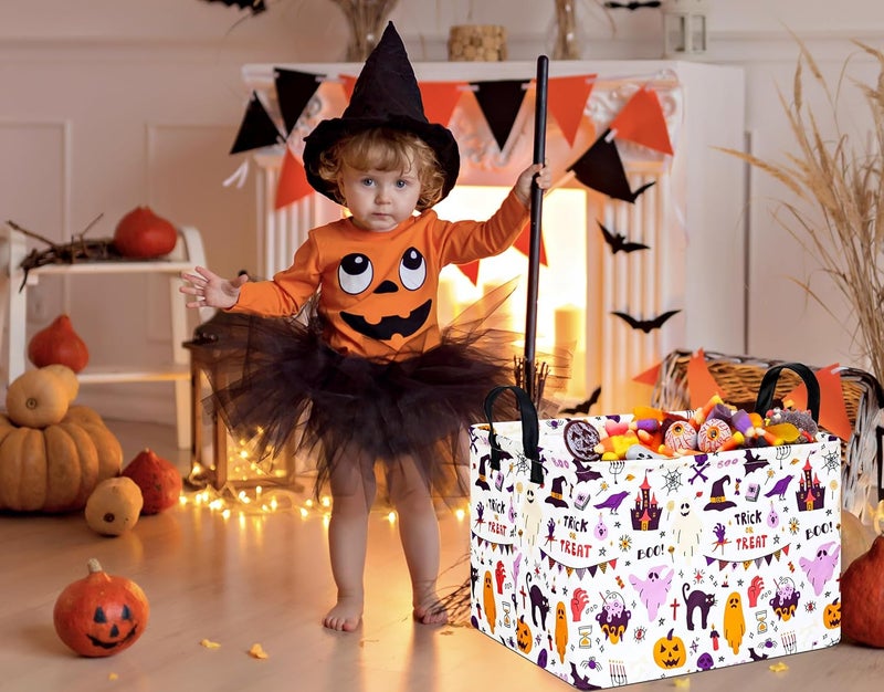 FUULOXE Halloween Gifts Empty Basket Boo Cube Organizer Bins Trick or Treat Spooky Basket Stuffers for Boyfriend Dual Handles for Closet Shelf - Image 5